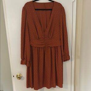 SHEIN Orange Brown Long Sleeve Ruched Wrap Dress
